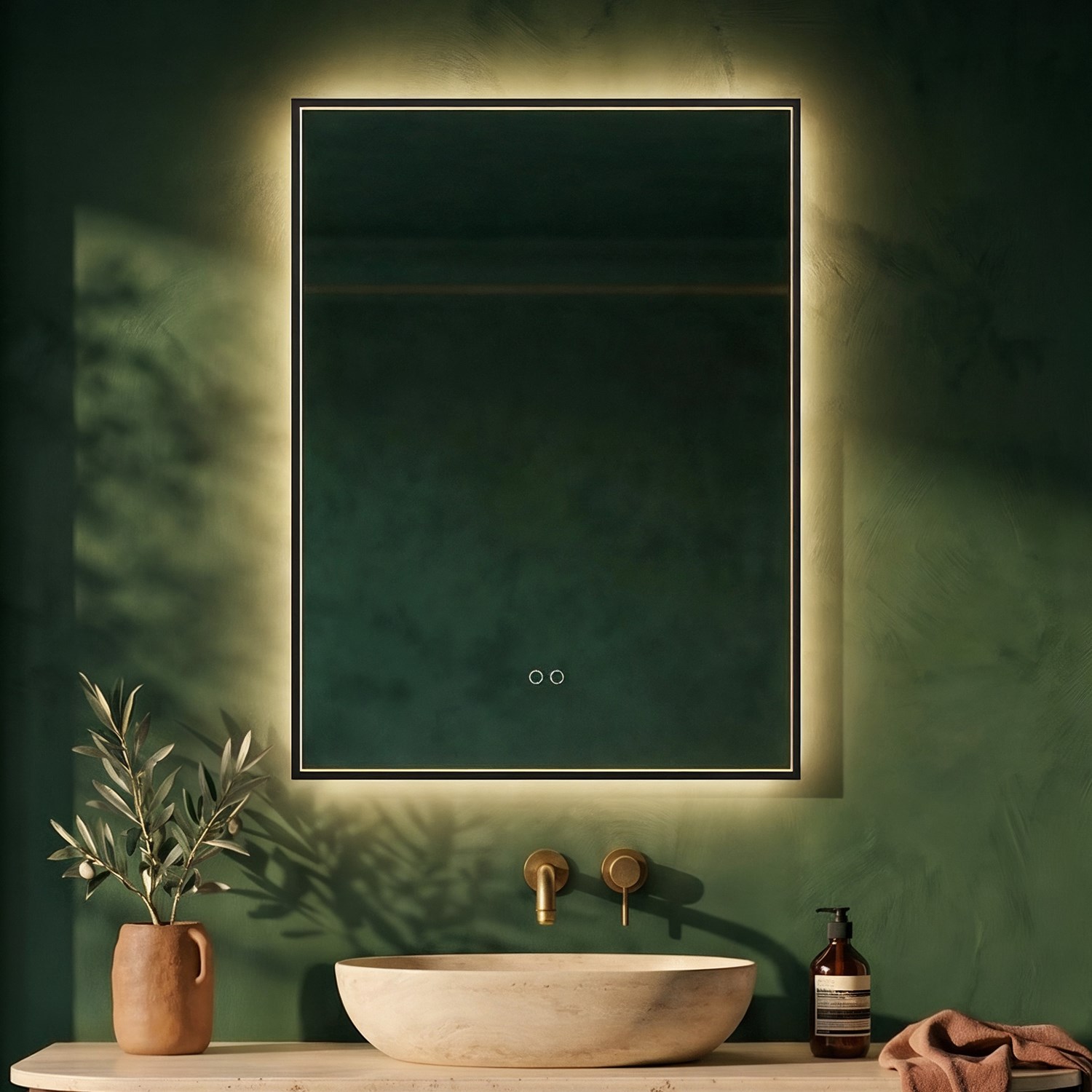 Origins Living Kingsley Matt Black Illuminated Rectangular Mirror with Colour Change