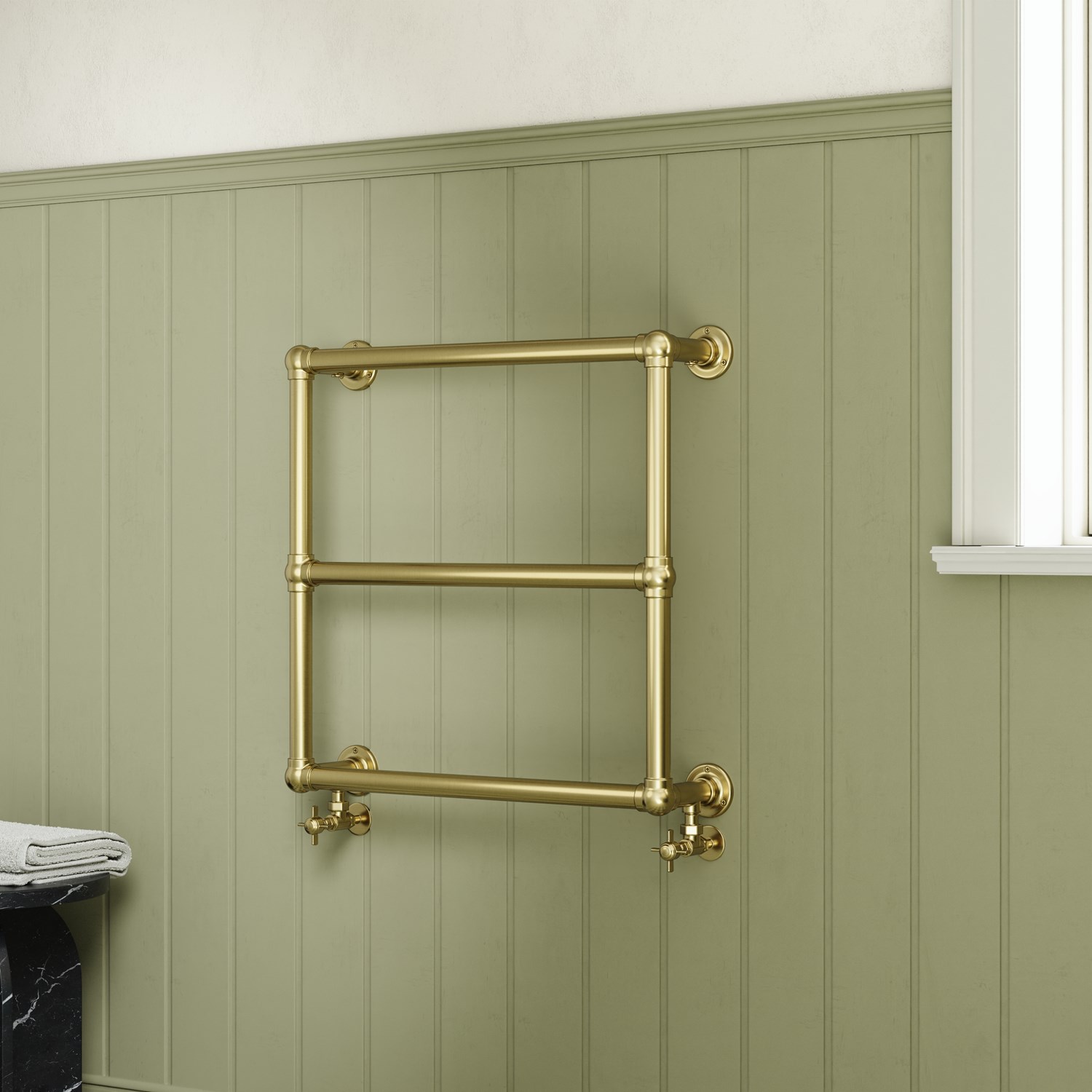 Toasty Merrin Brushed Brass Wall Hung Traditional Heated Towel Rail - 660 x 660mm