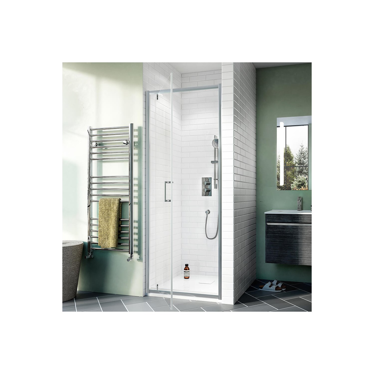 Crosswater Kai 6mm Pivot Shower Door & Optional Side Panel