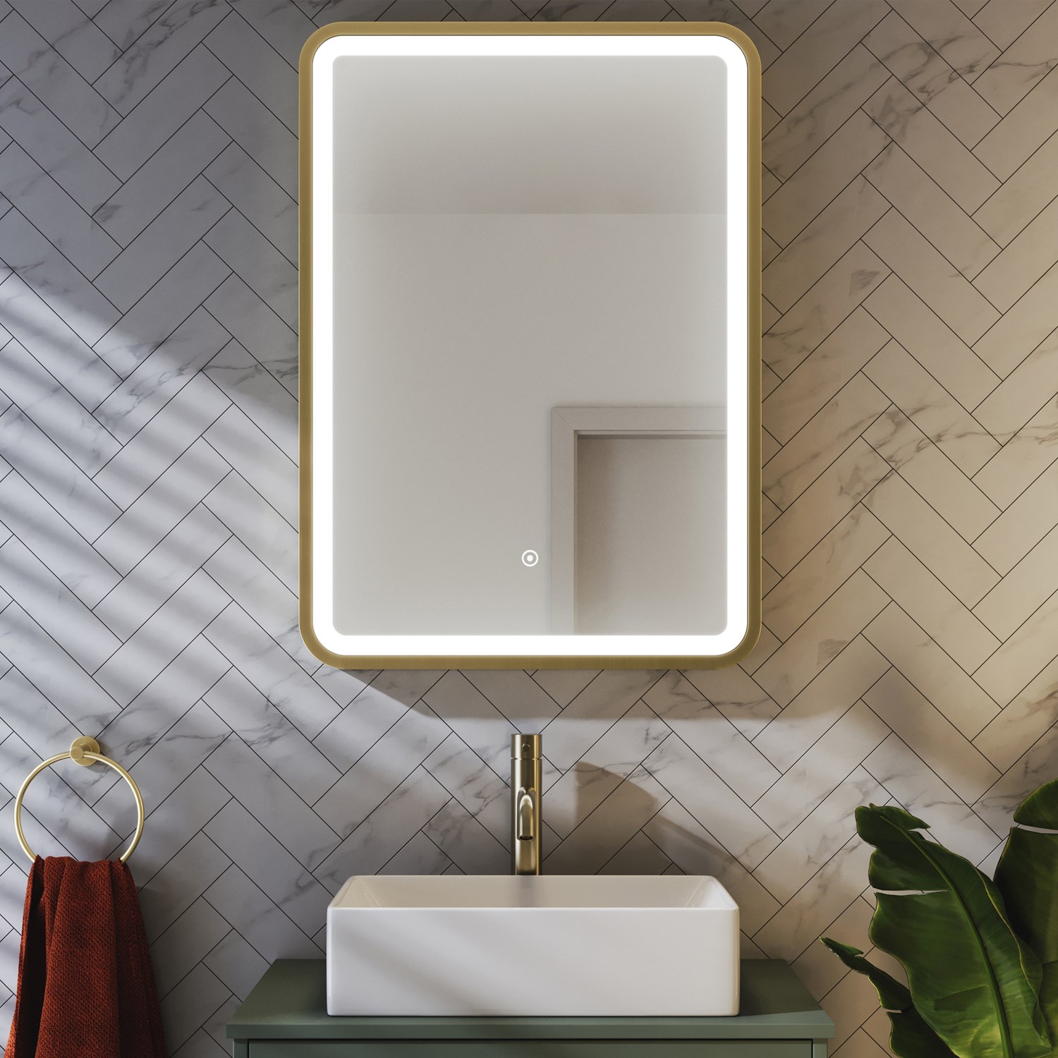Harbour Clarity LED Illuminated Brushed Brass Framed Mirror with Demister Pad - 500 x