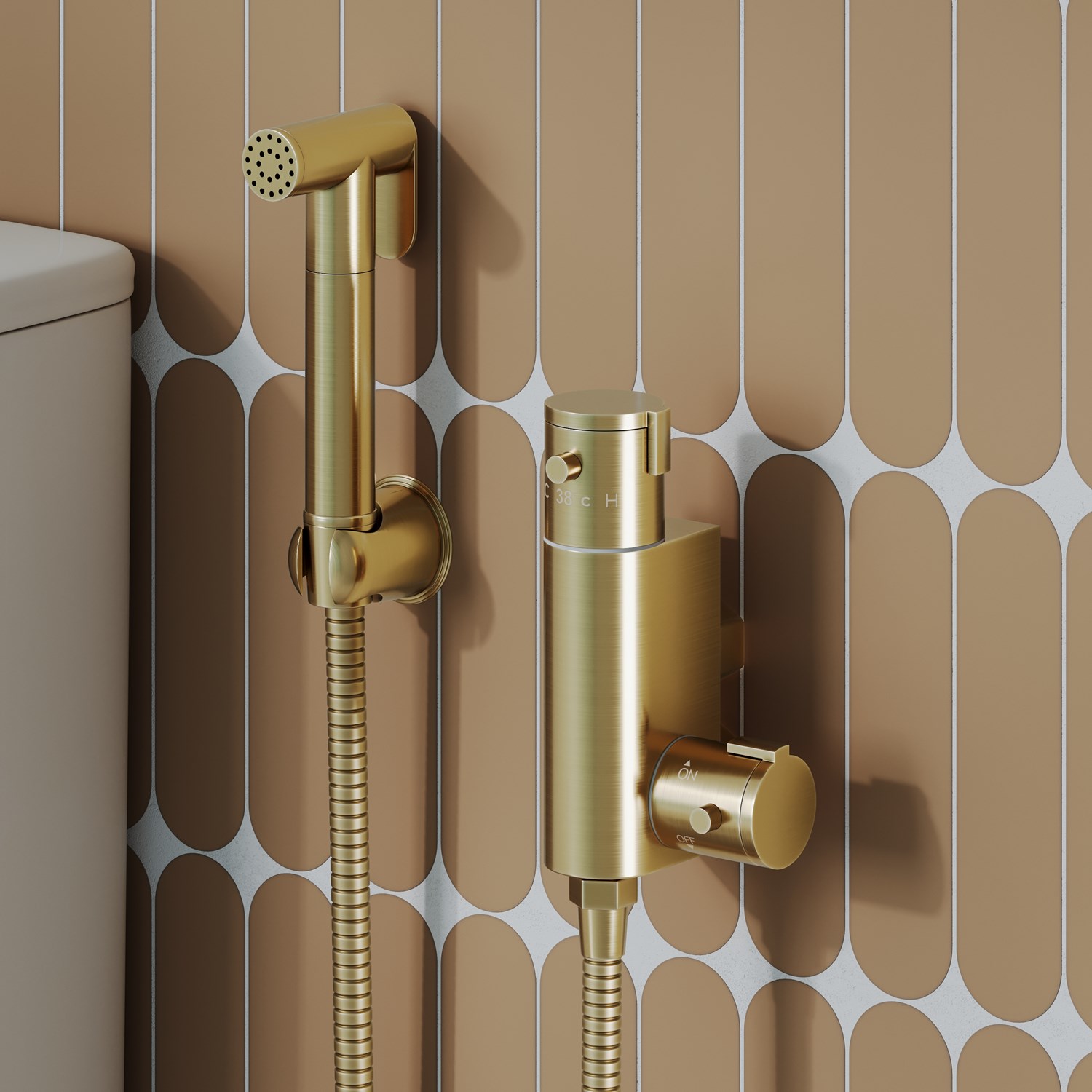 Core Round Douche Kit Thermostatic Valve Brushed Brass