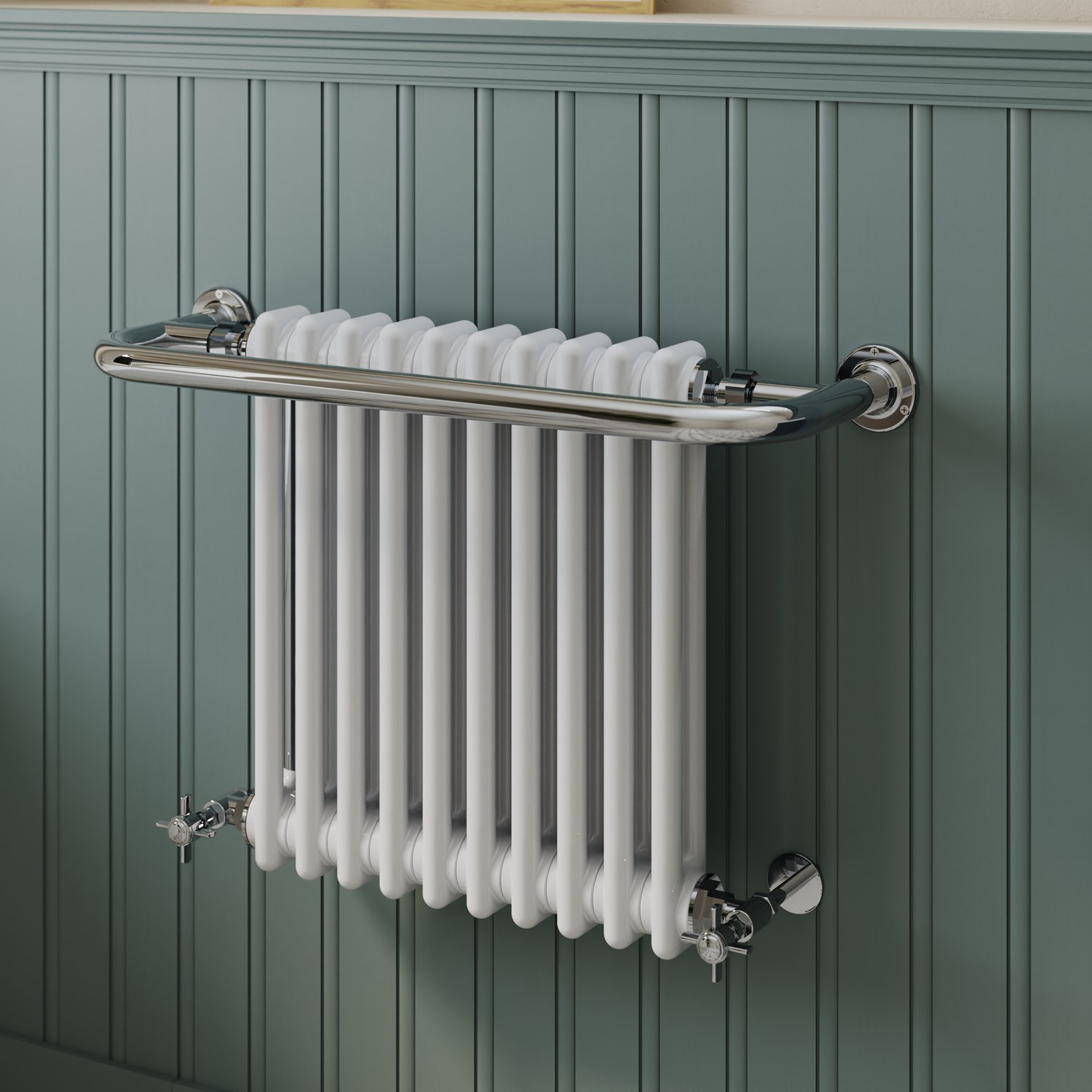 Toasty Wickham Chrome & White Traditional Heated Towel Rail - 490 x 740mm