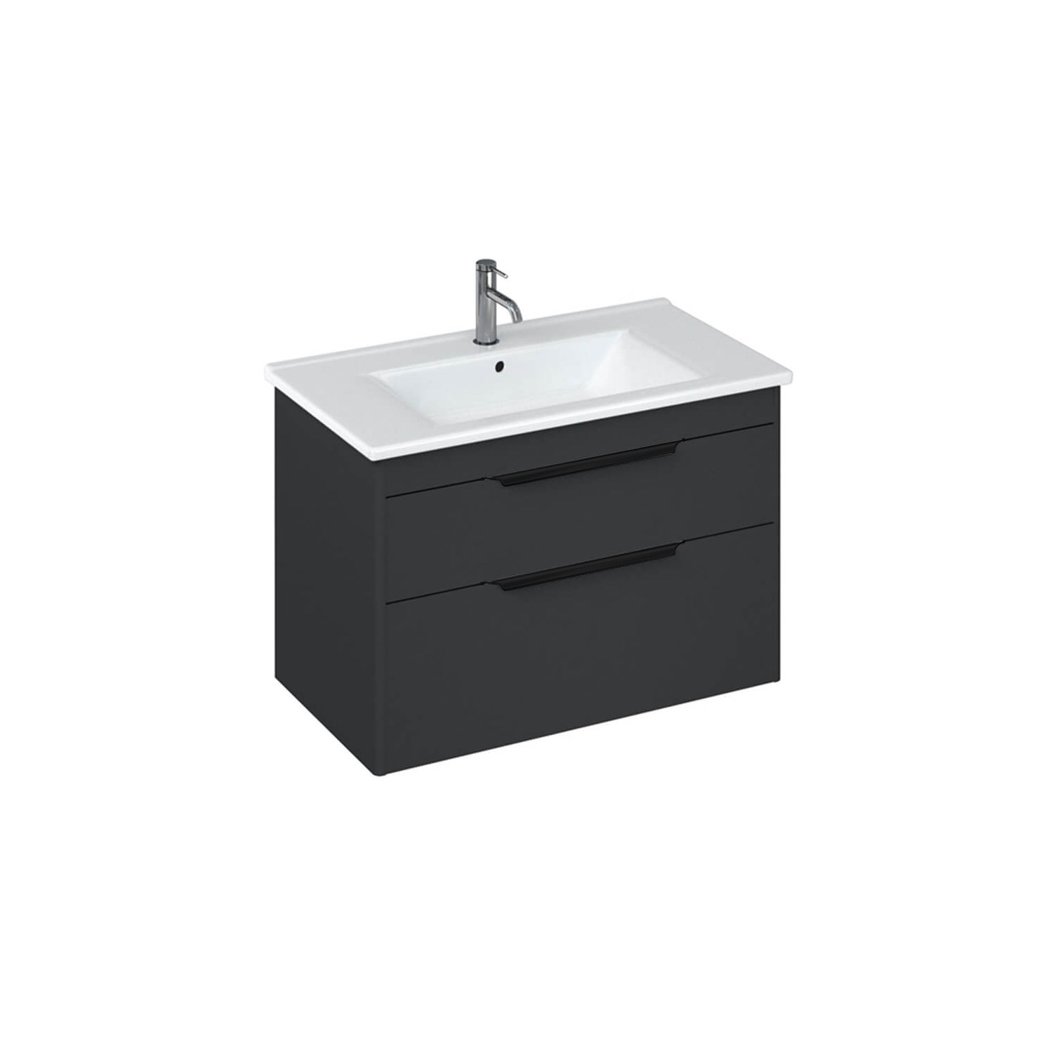 Britton Bathrooms Shoreditch 850mm Double Drawer Wall Mounted Vanity Unit with Matt Black