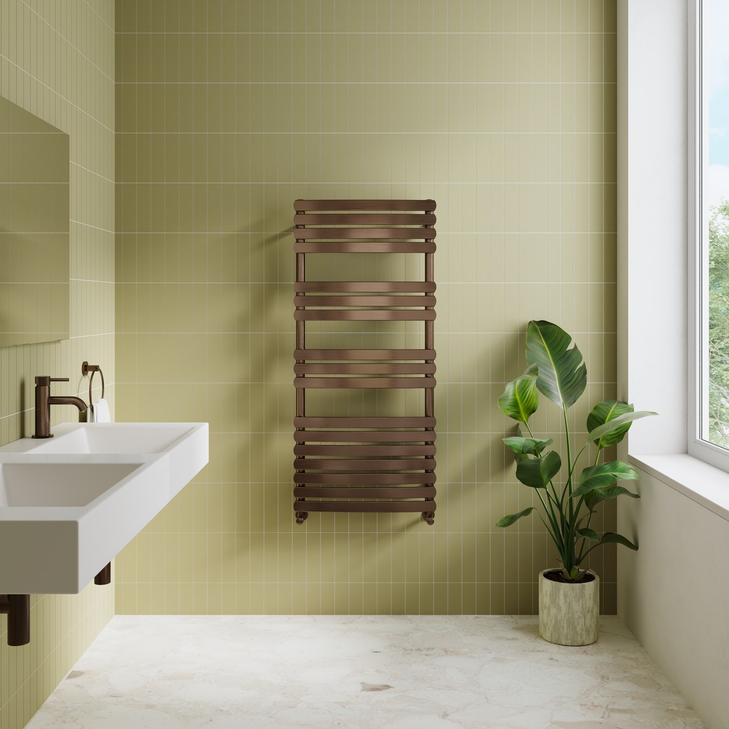 Toasty Solace Brushed Bronze Curved Heated Towel Rail