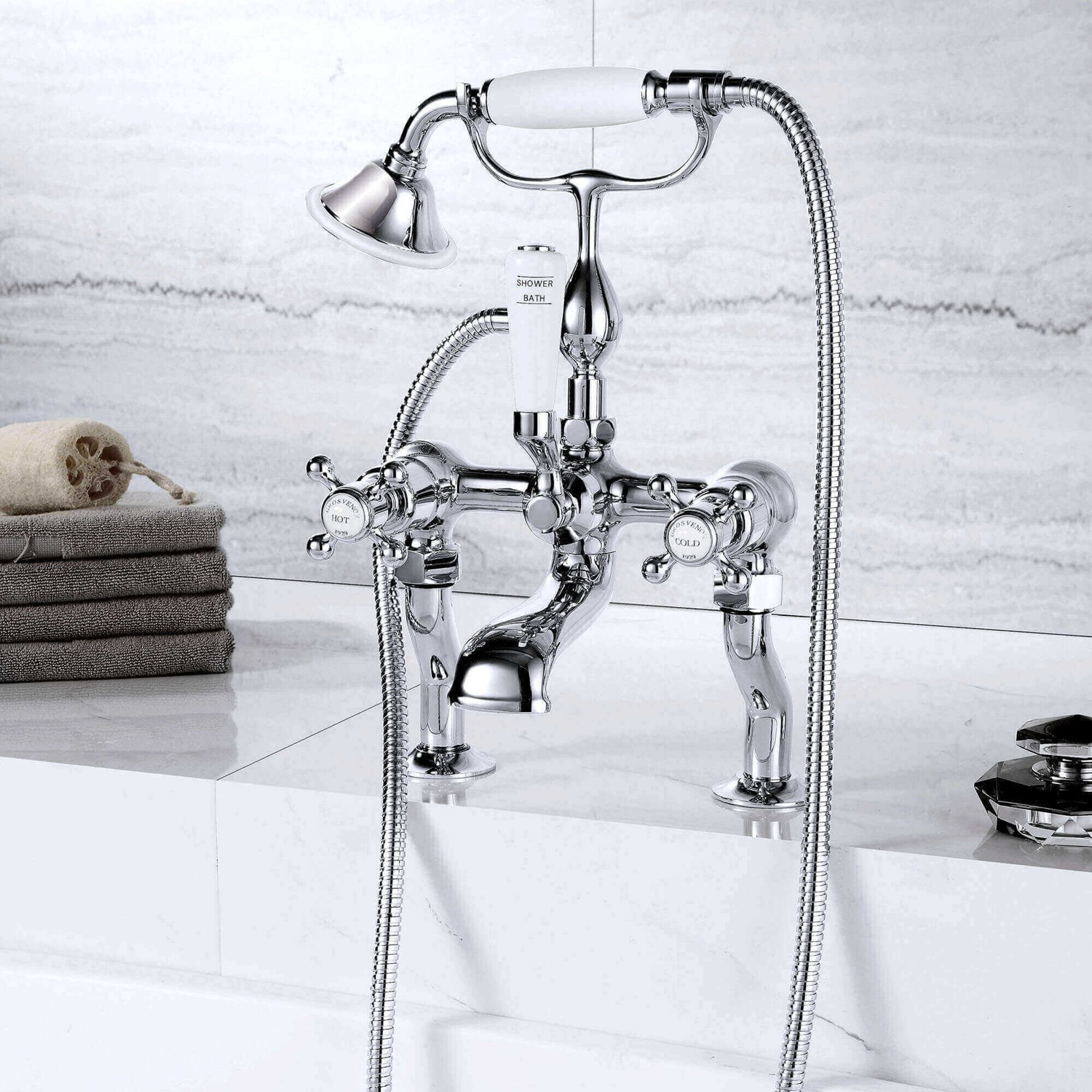 JTP Grosvenor Cross Deck Mounted Bath Shower Mixer With Kit