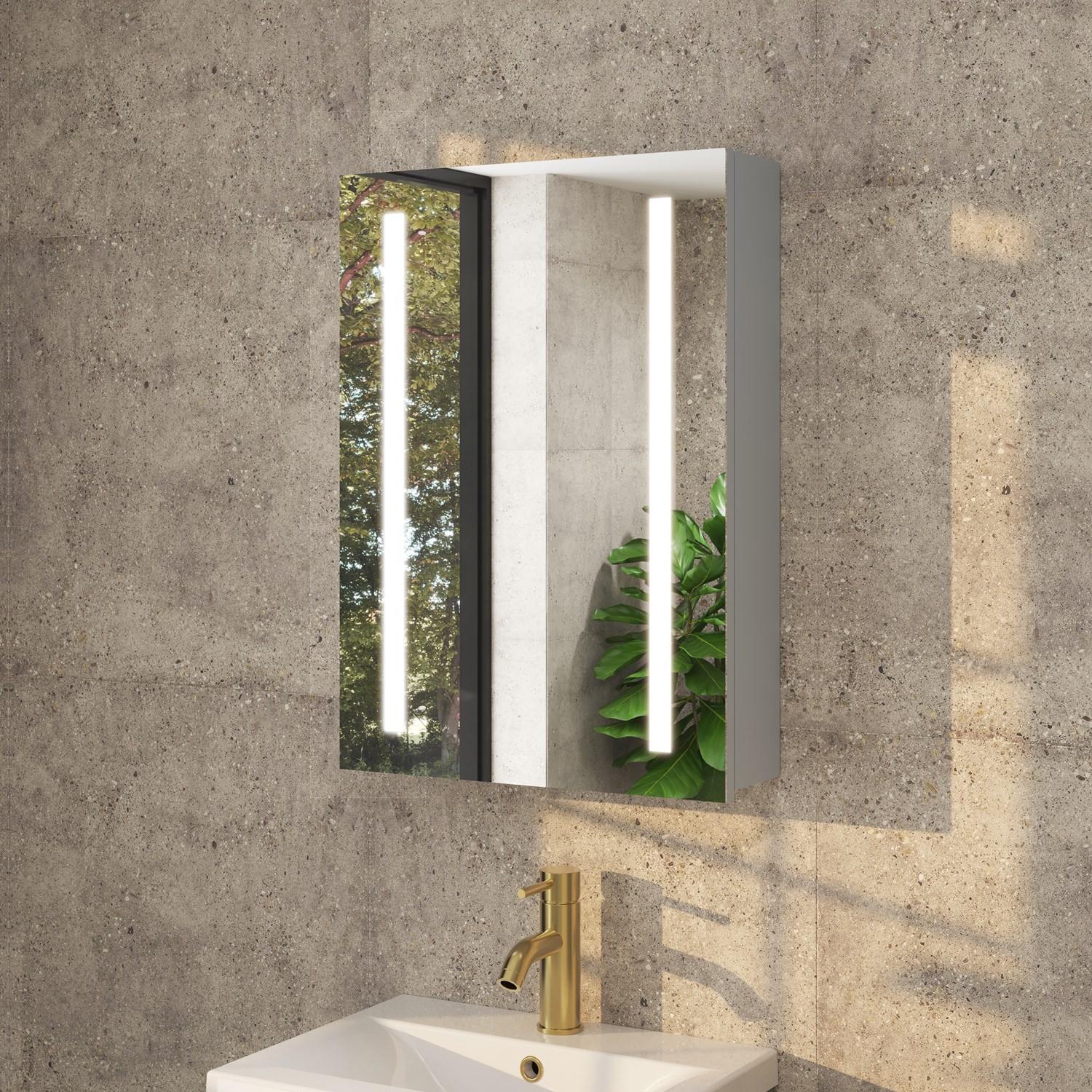 Erin Aluminium LED Bathroom Mirror Cabinet with Demister Pad & Shaver Socket - 500 x 700mm