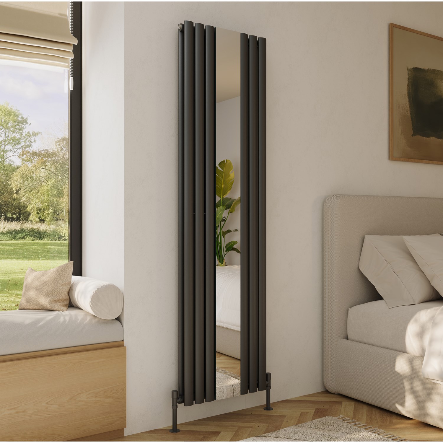 Echo Anthracite Oval Double Panel Vertical Mirror Radiator 1800 x 500mm