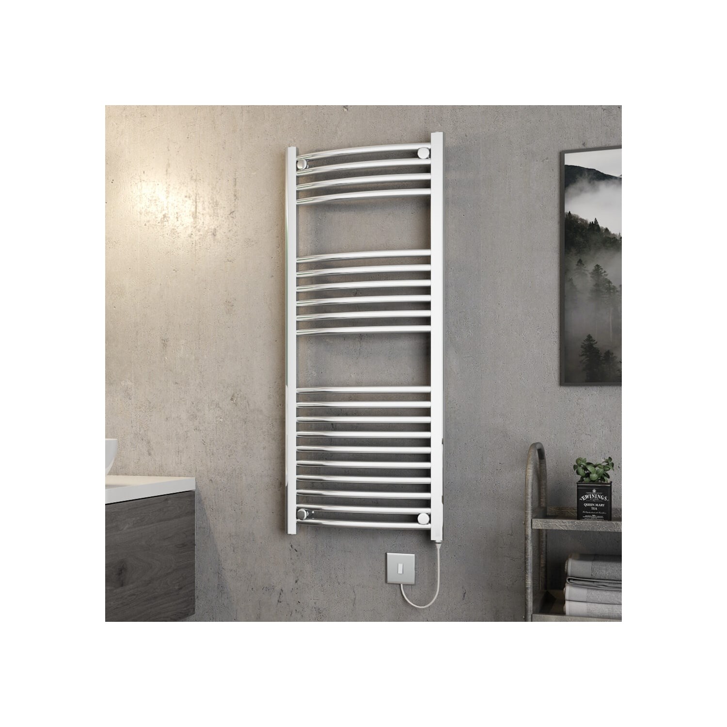 Brenton Apollo Electric Curved Chrome Heated Towel Rail - 22mm - 1200 x 500mm