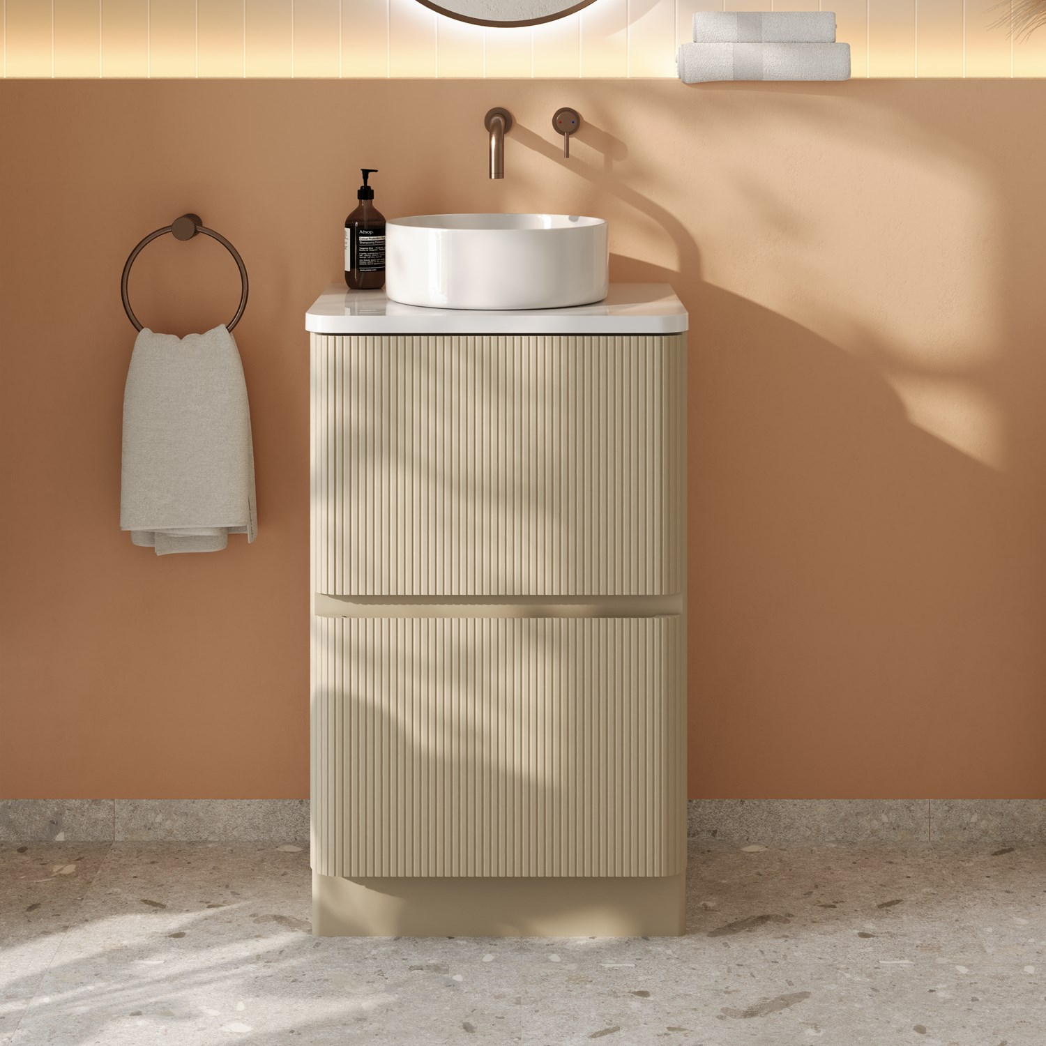Drench Origin 500mm Fluted Floorstanding Vanity Unit & Countertop