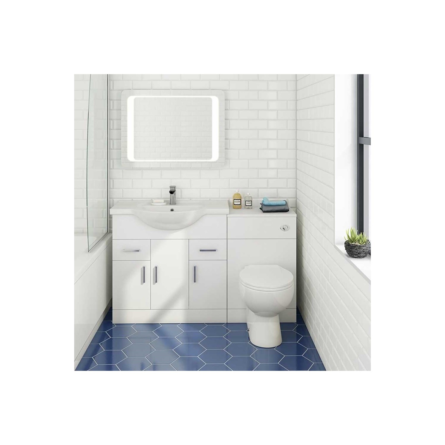 Vellamo Alpine 1350mm 3 Door Furniture Suite with Back to Wall Toilet & Concealed Cistern