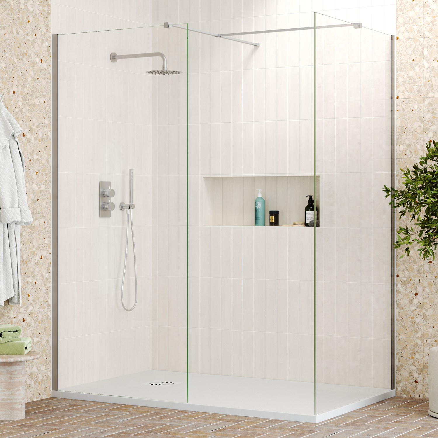 Harbour i8 Brushed Nickel Easy Clean 8mm 2 Panel Walk In Shower ...