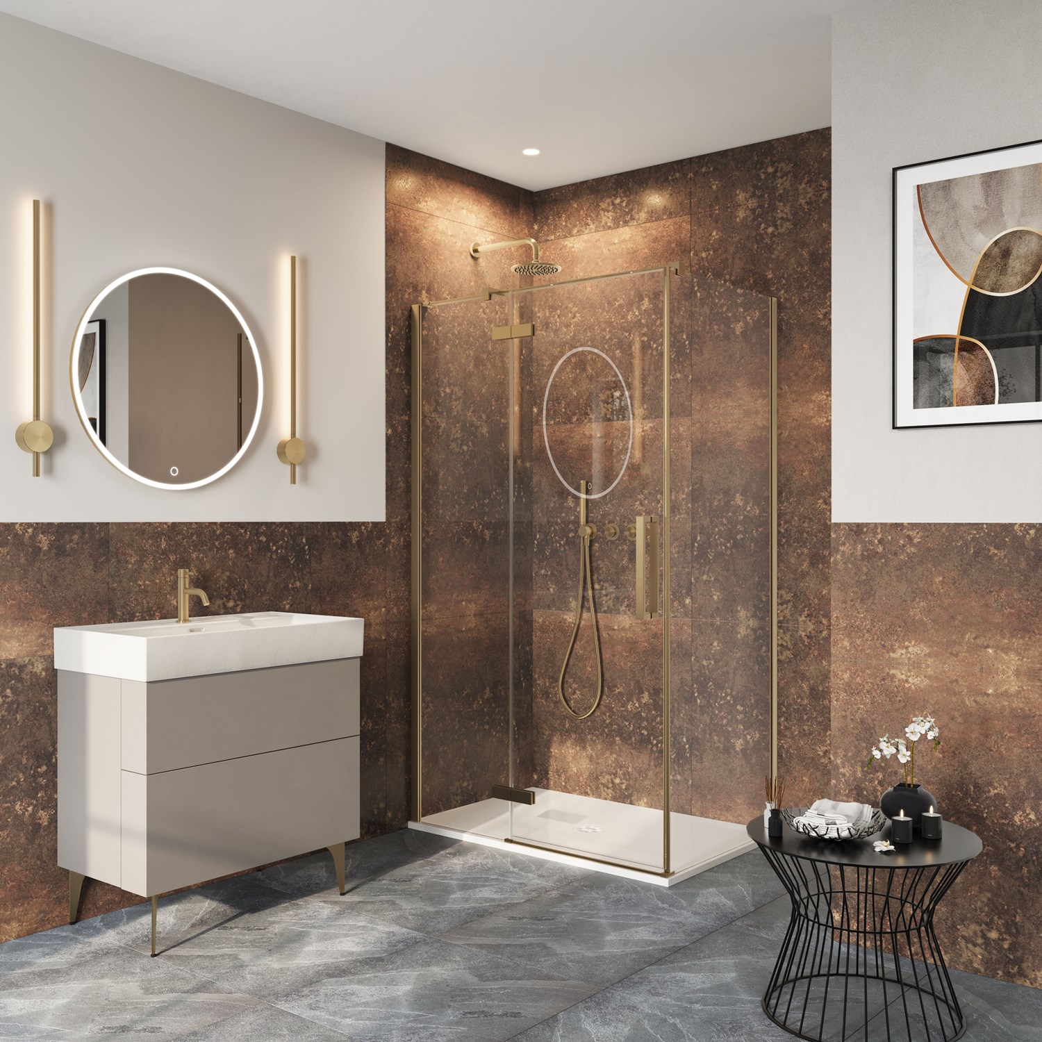 Crosswater Asura 8mm Brushed Brass Hinged Shower Door with Inline Panel & Optional Side