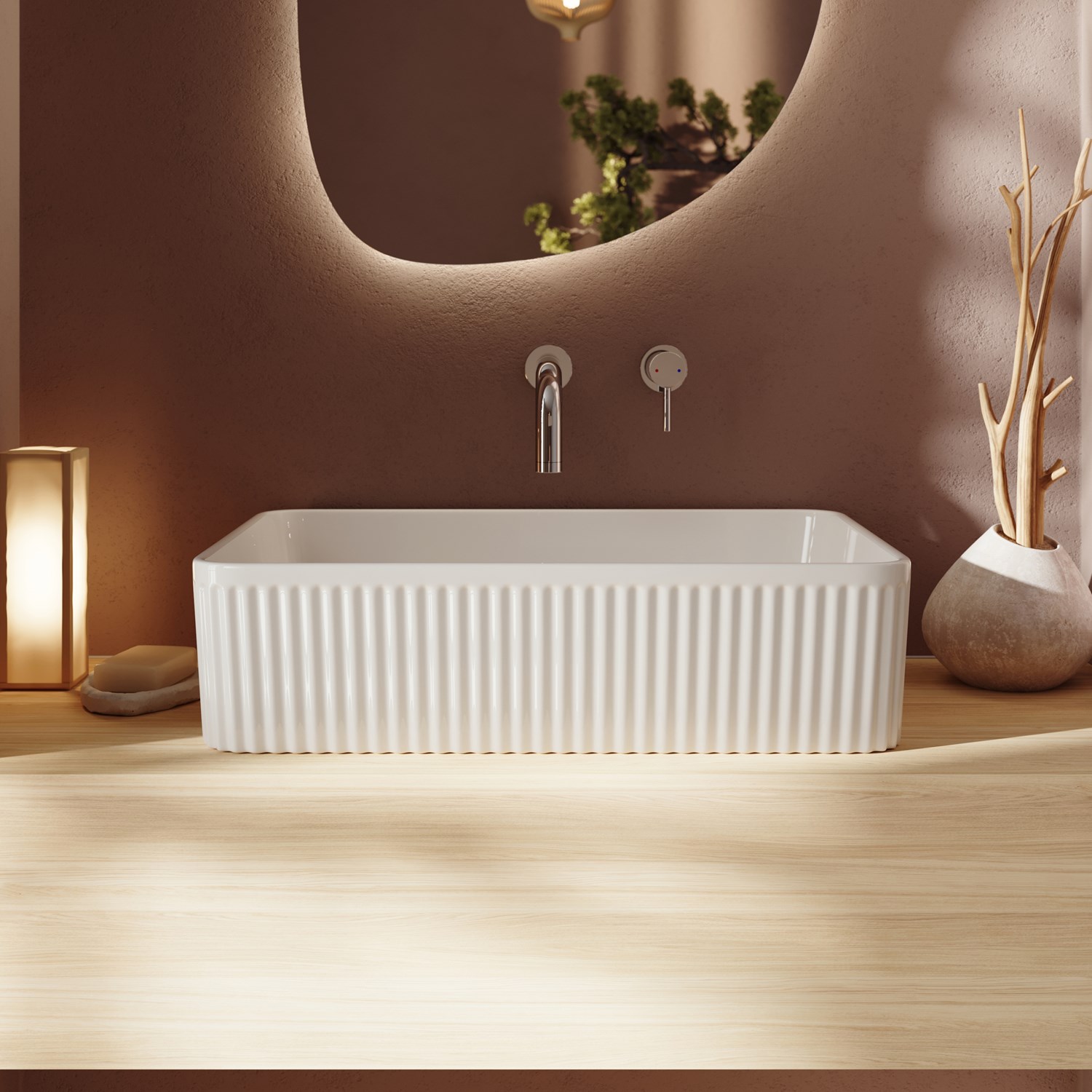 Billy Fluted Gloss Rectangular Countertop Basin 500mm