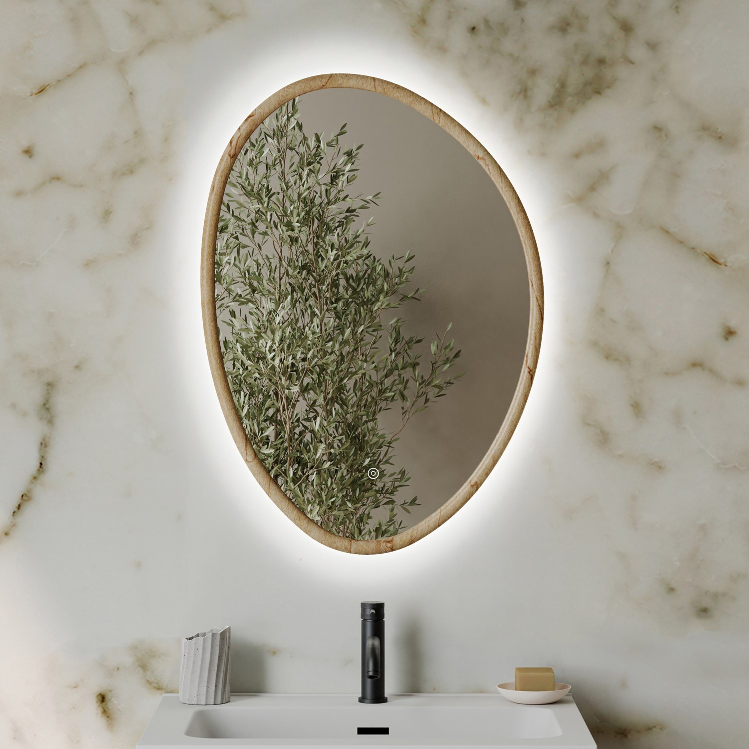 Siena LED Illuminated Stone Effect Framed Mirror with Demister Pad & Colour Change Lights