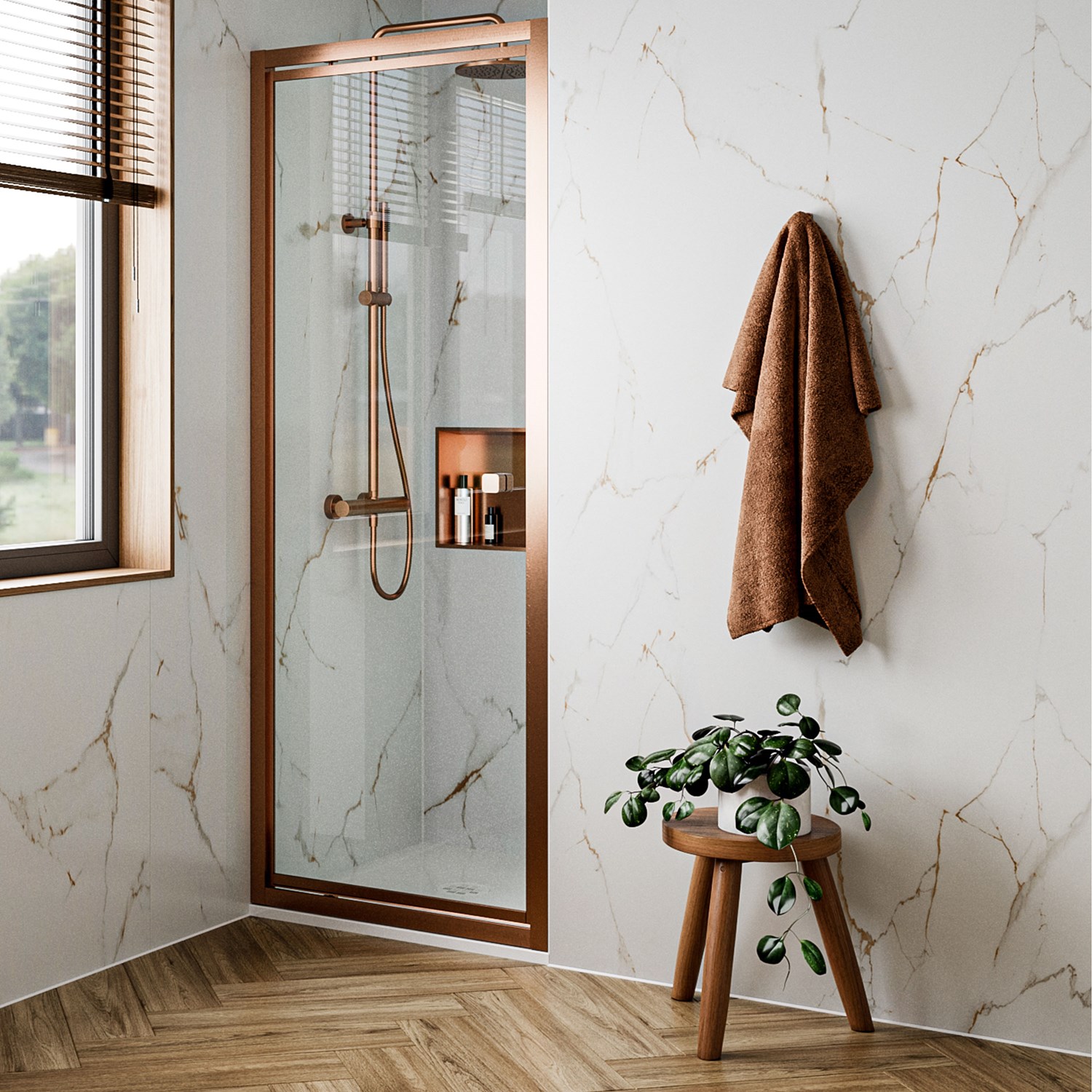 Crosswater Clear 6 6mm Brushed Bronze Pivot Door & Optional Side Panel